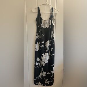 Floral Black and White Maxi Dress satin style